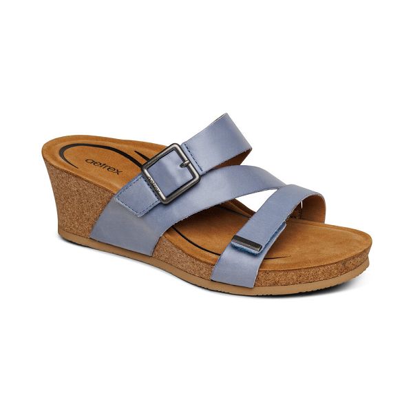 Aetrex Women's Kimmy Arch Support Wedge Sandals - Blue | USA 68UDF8Z